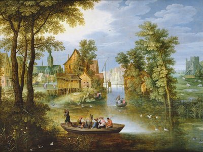 Eine Flusslandschaft mit der Flucht nach Ägypten von Marten Ryckaert